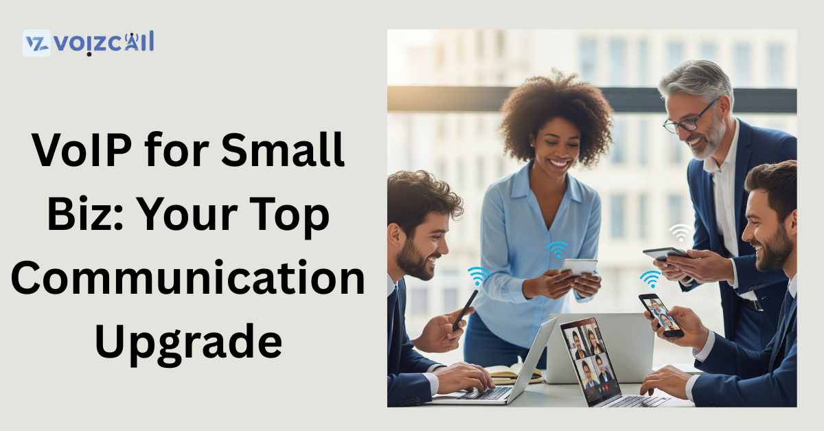 Small business owner using VoIP phone system in modern office