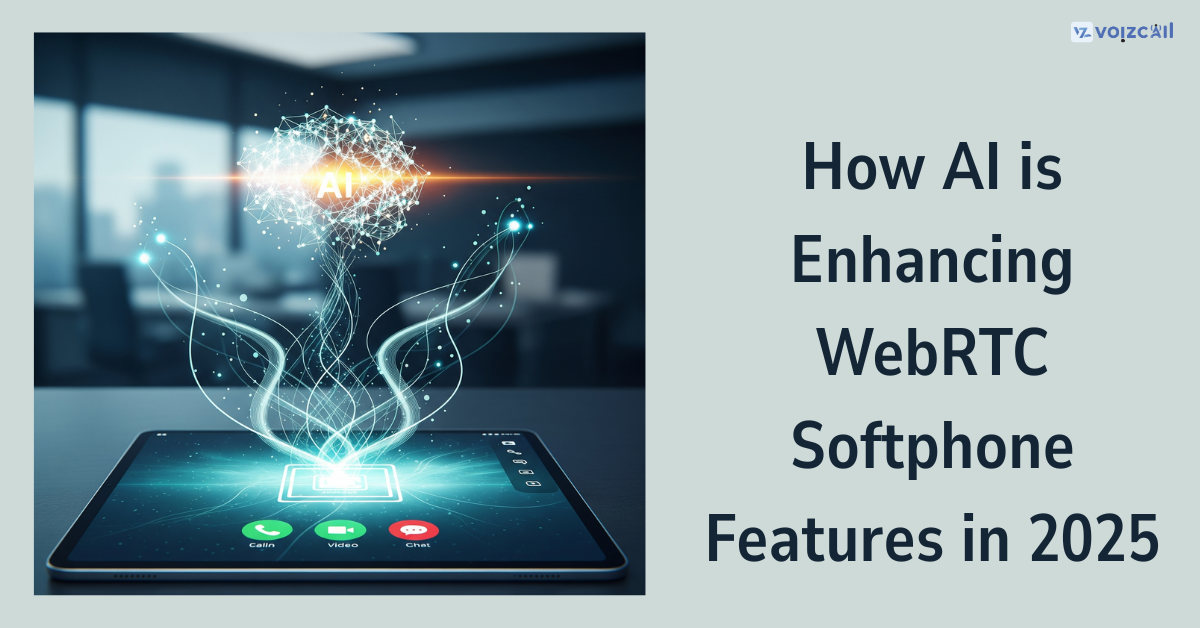 AI-powered WebRTC softphone interface with real-time transcription and voice commands